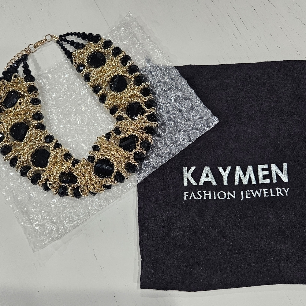 Kaymen Jewelry Gold-Plated Copper Chains Crystal Stone Knit Choker Necklace - Picture 3 of 7